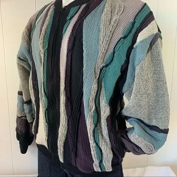 Vintage St Croix Knits Full Zip Lined Textured Knit Wool Mens Sweater Size XL